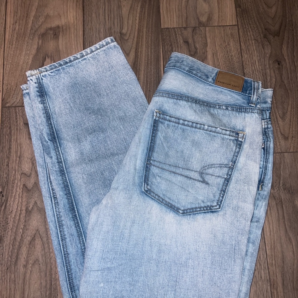 American Eagle Light Wash Distressed Blue Jeans 90s Boyfriend Regular Fit